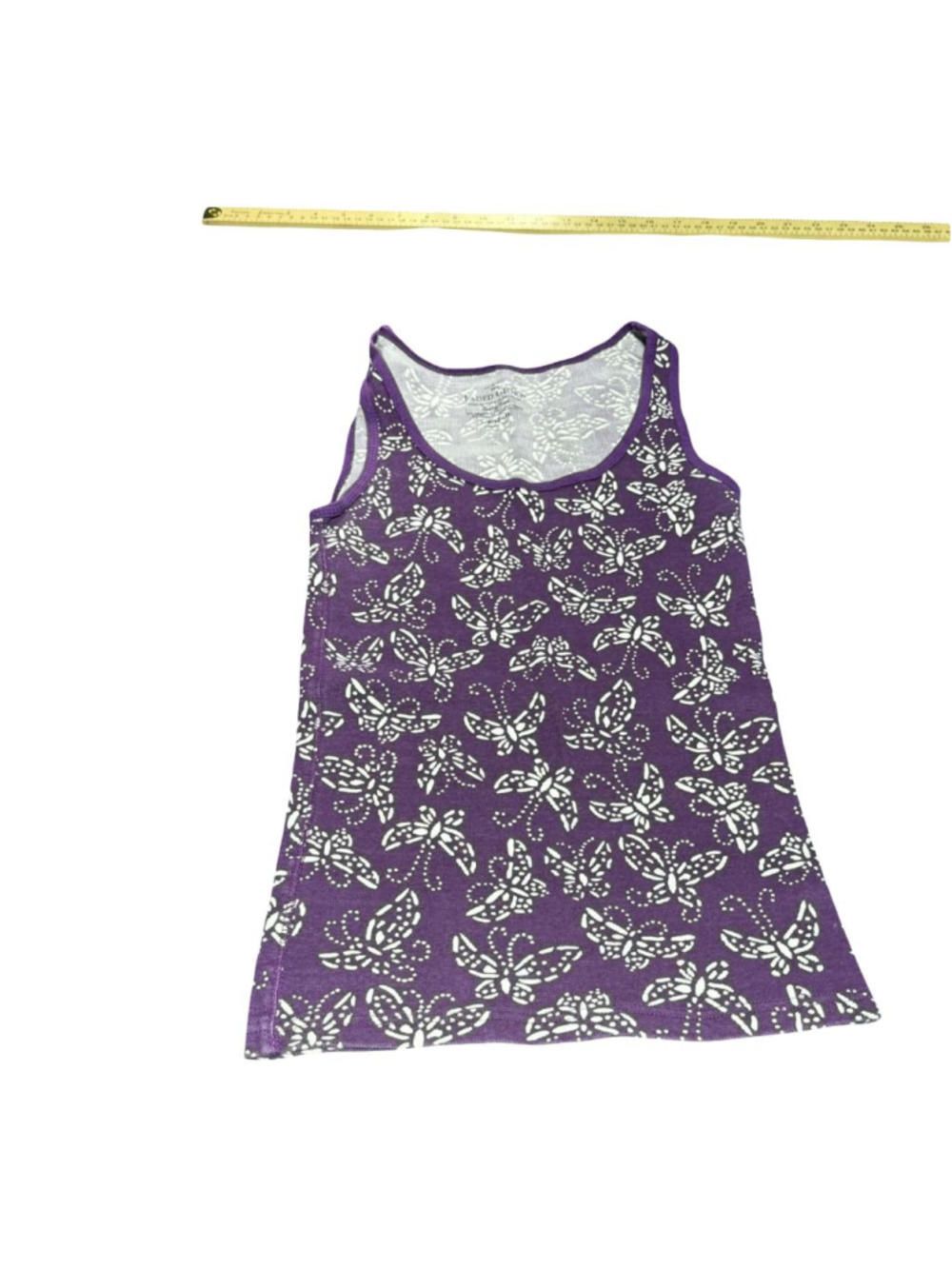 Women's Faded Glory Purple & White Butterfly Tank Top L #896